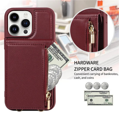 For iPhone 14 Pro Wallet Case RFID Blocking PU+TPU Kickstand Phone Protector with Straps