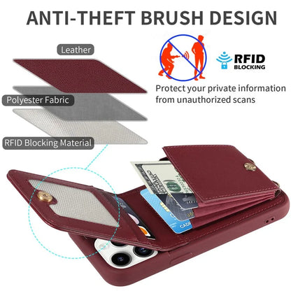 For iPhone 14 Pro Wallet Case RFID Blocking PU+TPU Kickstand Phone Protector with Straps