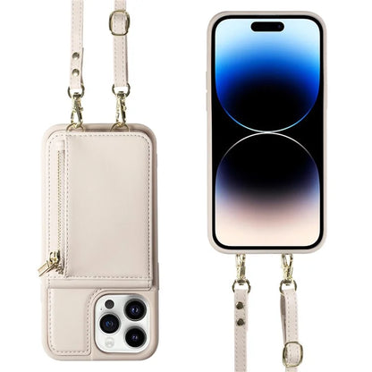 For iPhone 14 Pro Wallet Case RFID Blocking PU+TPU Kickstand Phone Protector with Straps