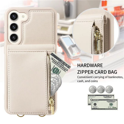 For Samsung Galaxy S23+ Case RFID Blocking PU+TPU Wallet Phone Case with Kickstand, Straps