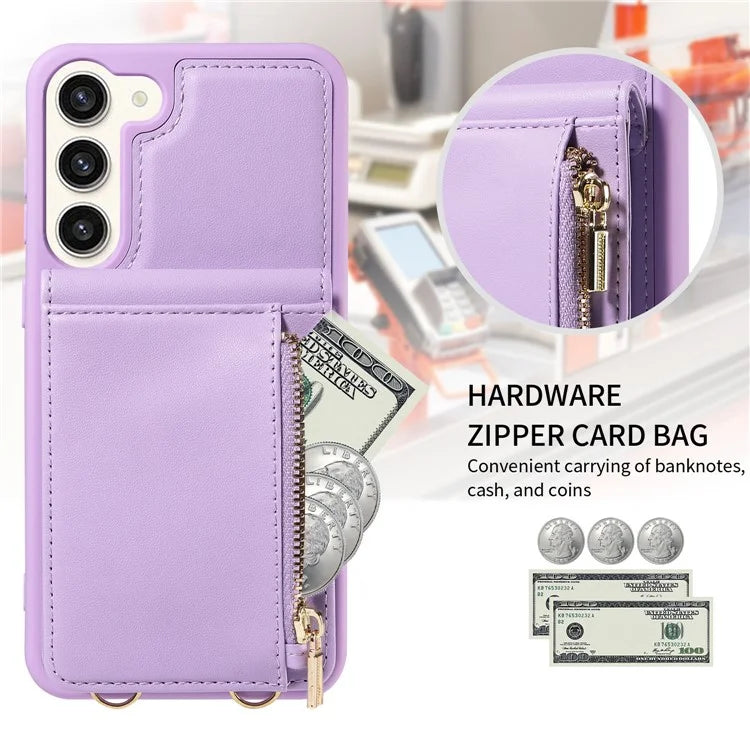 For Samsung Galaxy S23+ Case RFID Blocking PU+TPU Wallet Phone Case with Kickstand, Straps