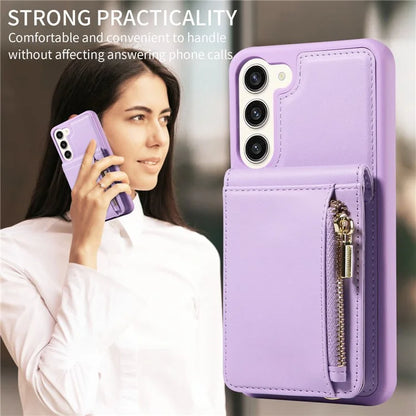 For Samsung Galaxy S23+ Case RFID Blocking PU+TPU Wallet Phone Case with Kickstand, Straps