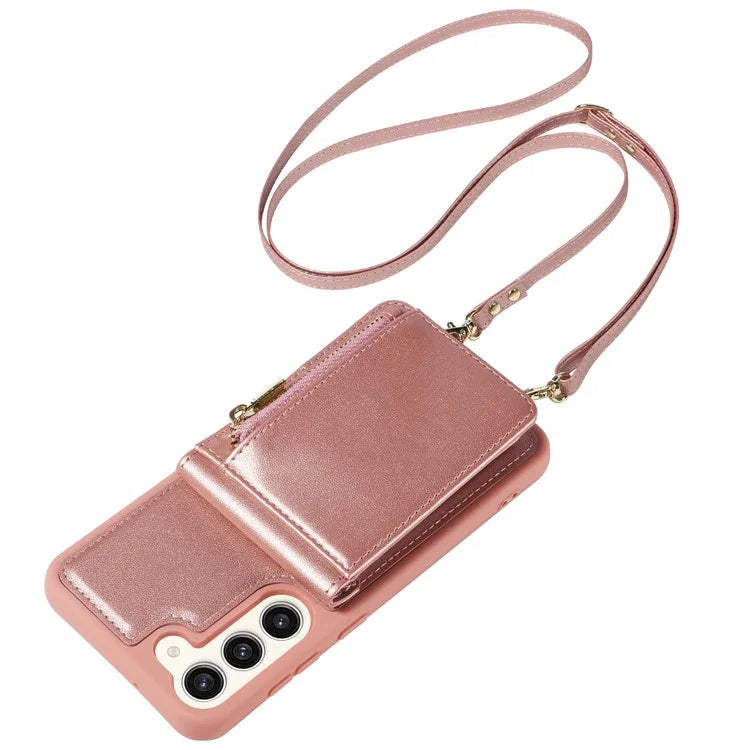 For Samsung Galaxy S23+ Case RFID Blocking PU+TPU Wallet Phone Case with Kickstand, Straps