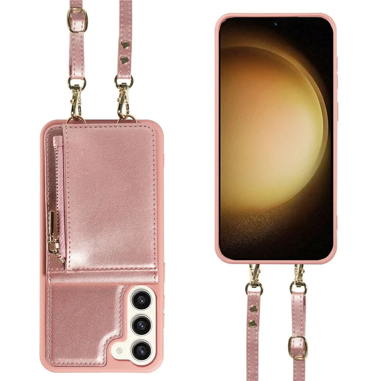 For Samsung Galaxy S23+ Case RFID Blocking PU+TPU Wallet Phone Case with Kickstand, Straps