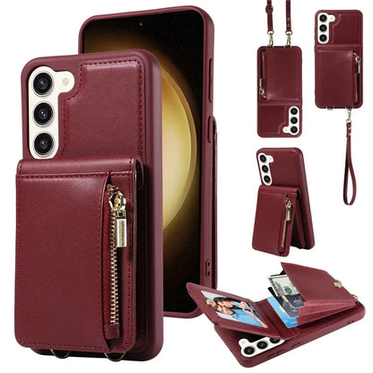 For Samsung Galaxy S23+ Case RFID Blocking PU+TPU Wallet Phone Case with Kickstand, Straps