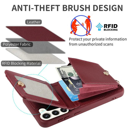 For Samsung Galaxy S23+ Case RFID Blocking PU+TPU Wallet Phone Case with Kickstand, Straps