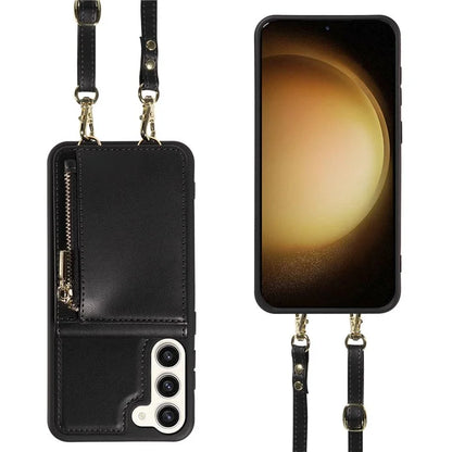 For Samsung Galaxy S23+ Case RFID Blocking PU+TPU Wallet Phone Case with Kickstand, Straps