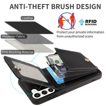 For Samsung Galaxy S23+ Case RFID Blocking PU+TPU Wallet Phone Case with Kickstand, Straps