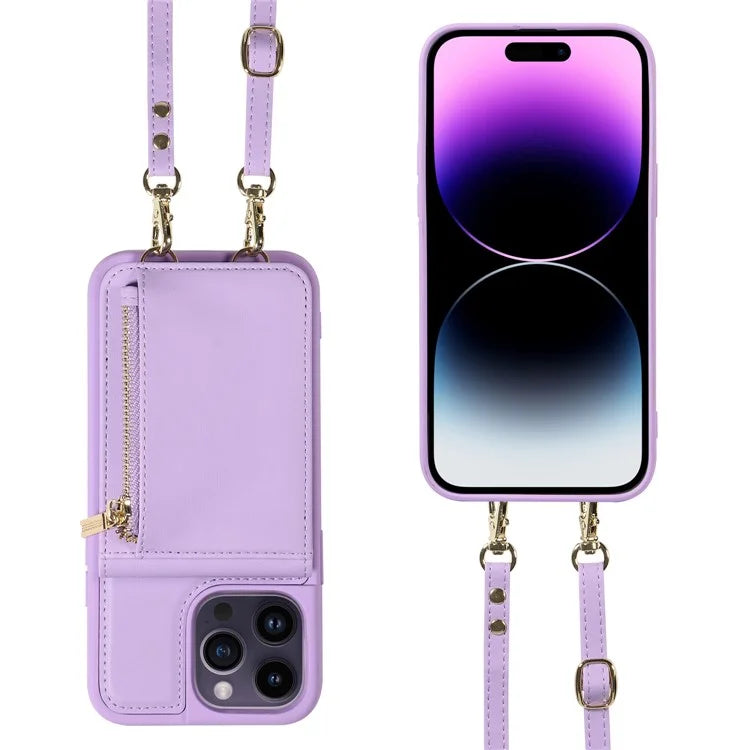 For iPhone 14 Pro Max Case Zipper Kickstand RFID Blocking PU+TPU Phone Cover