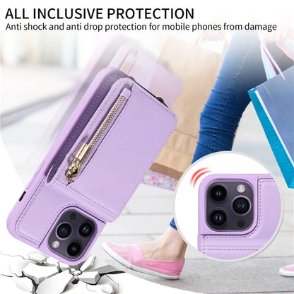 For iPhone 14 Pro Max Case Zipper Kickstand RFID Blocking PU+TPU Phone Cover