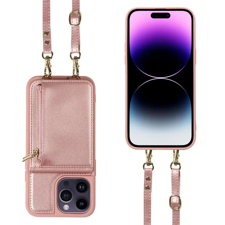 For iPhone 14 Pro Max Case Zipper Kickstand RFID Blocking PU+TPU Phone Cover