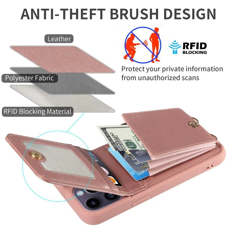 For iPhone 14 Pro Max Case Zipper Kickstand RFID Blocking PU+TPU Phone Cover