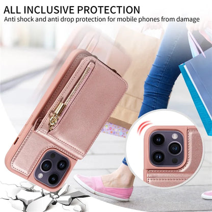 For iPhone 14 Pro Max Case Zipper Kickstand RFID Blocking PU+TPU Phone Cover