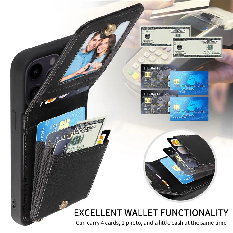 For iPhone 14 Pro Max Case Zipper Kickstand RFID Blocking PU+TPU Phone Cover