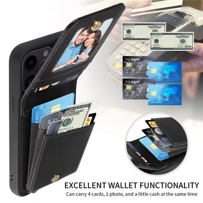 For iPhone 14 Pro Max Case Zipper Kickstand RFID Blocking PU+TPU Phone Cover