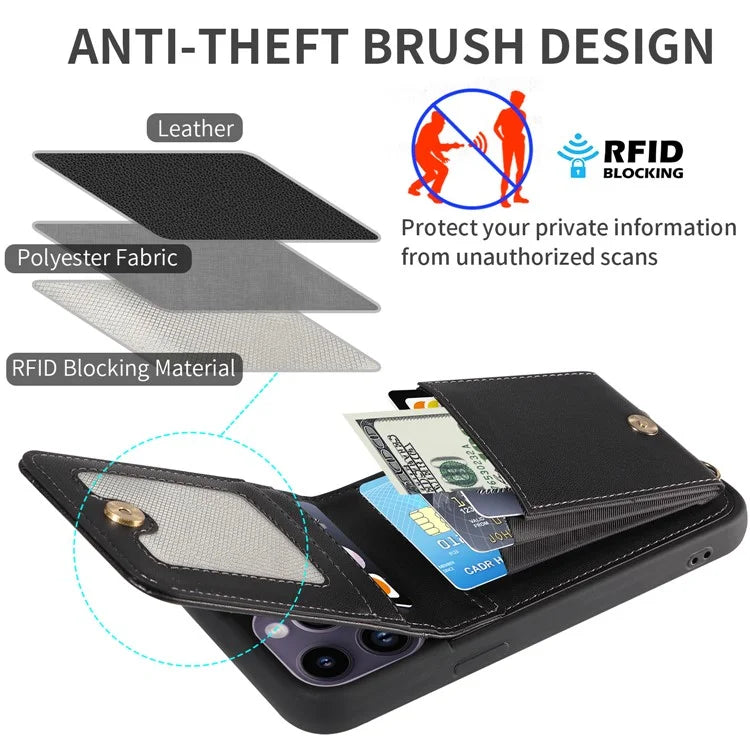 For iPhone 14 Pro Max Case Zipper Kickstand RFID Blocking PU+TPU Phone Cover