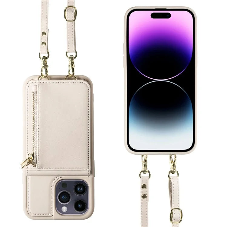 For iPhone 14 Pro Max Case Zipper Kickstand RFID Blocking PU+TPU Phone Cover