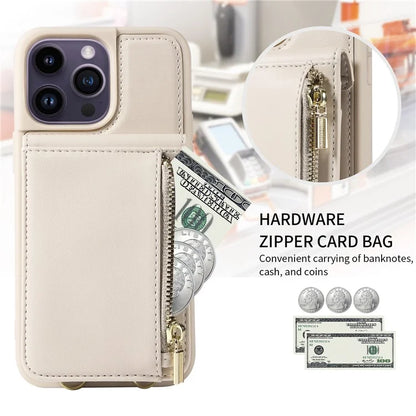 For iPhone 14 Pro Max Case Zipper Kickstand RFID Blocking PU+TPU Phone Cover