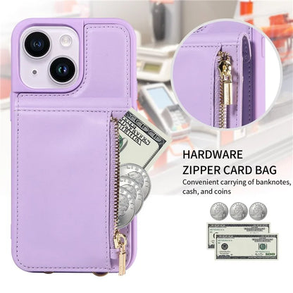 For iPhone 15 Plus Phone Case Anti-fall PU+TPU Kickstand Protective Wallet Cover with Straps