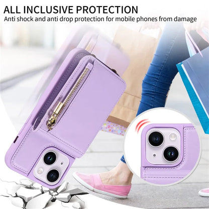 For iPhone 15 Plus Phone Case Anti-fall PU+TPU Kickstand Protective Wallet Cover with Straps
