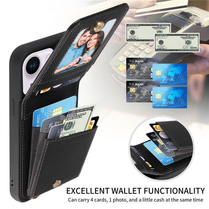 For iPhone 15 Plus Phone Case Anti-fall PU+TPU Kickstand Protective Wallet Cover with Straps