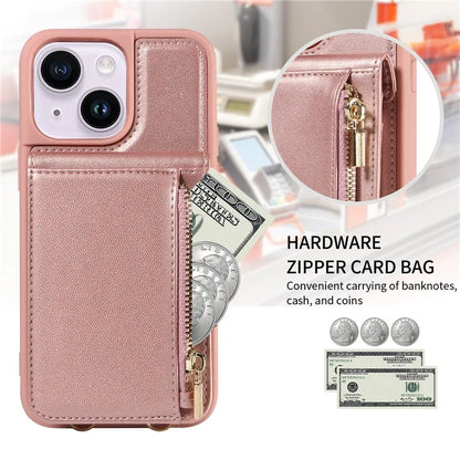For iPhone 15 Plus Phone Case Anti-fall PU+TPU Kickstand Protective Wallet Cover with Straps