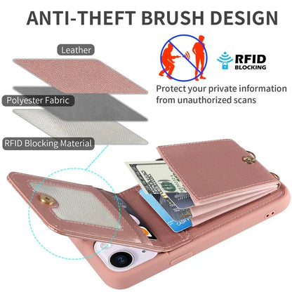 For iPhone 15 Plus Phone Case Anti-fall PU+TPU Kickstand Protective Wallet Cover with Straps
