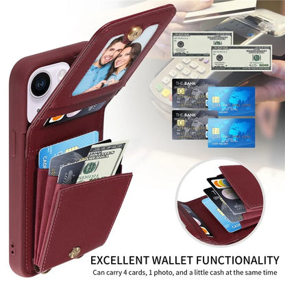 For iPhone 15 Plus Phone Case Anti-fall PU+TPU Kickstand Protective Wallet Cover with Straps