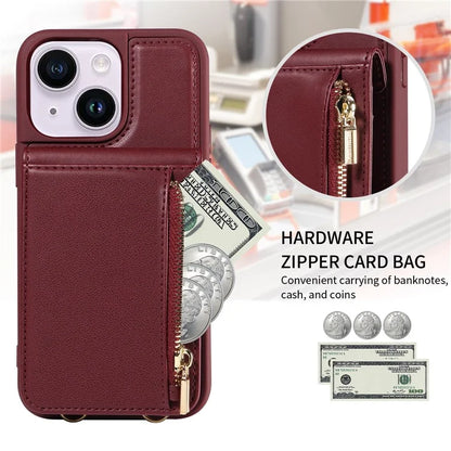 For iPhone 15 Plus Phone Case Anti-fall PU+TPU Kickstand Protective Wallet Cover with Straps