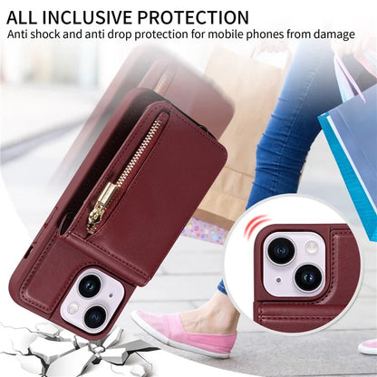 For iPhone 15 Plus Phone Case Anti-fall PU+TPU Kickstand Protective Wallet Cover with Straps
