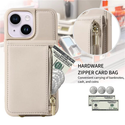 For iPhone 15 Plus Phone Case Anti-fall PU+TPU Kickstand Protective Wallet Cover with Straps
