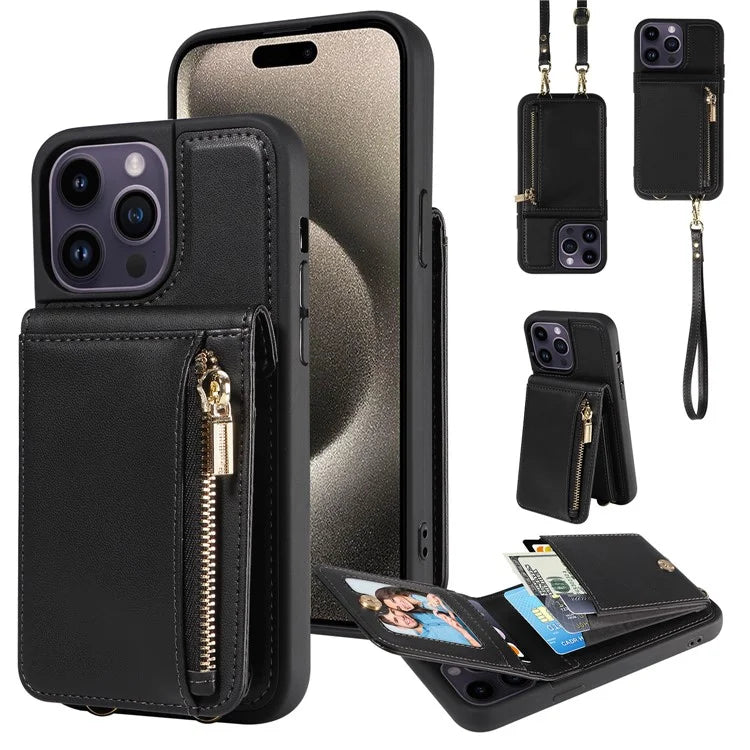 For 	iPhone 15 Pro Max Case RFID Blocking PU+TPU Wallet Phone Guard Cover