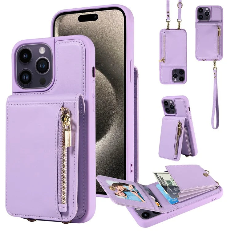 For 	iPhone 15 Pro Max Case RFID Blocking PU+TPU Wallet Phone Guard Cover