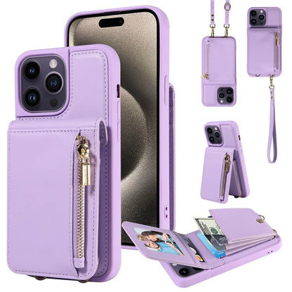 For 	iPhone 15 Pro Max Case RFID Blocking PU+TPU Wallet Phone Guard Cover