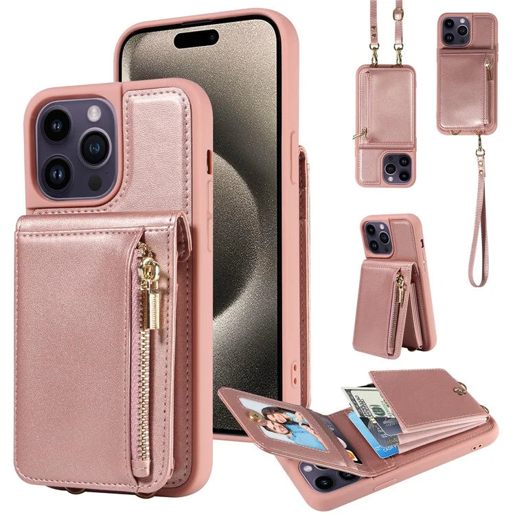 For 	iPhone 15 Pro Max Case RFID Blocking PU+TPU Wallet Phone Guard Cover