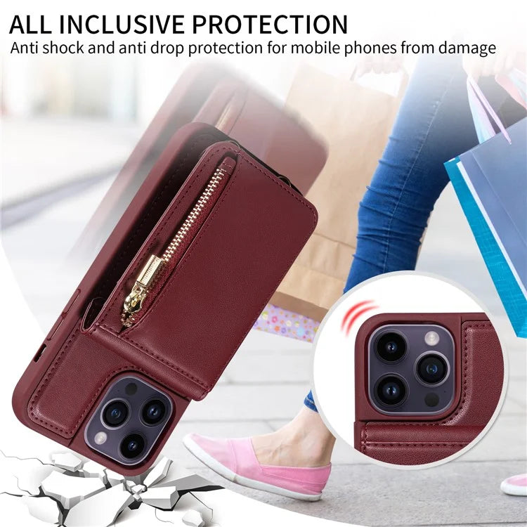 For 	iPhone 15 Pro Max Case RFID Blocking PU+TPU Wallet Phone Guard Cover
