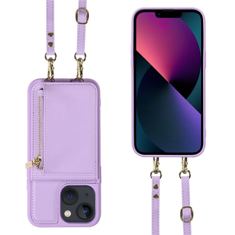 For iPhone 13 6.1 inch Case Shockproof RFID Blocking Phone Case with Kickstand and Straps
