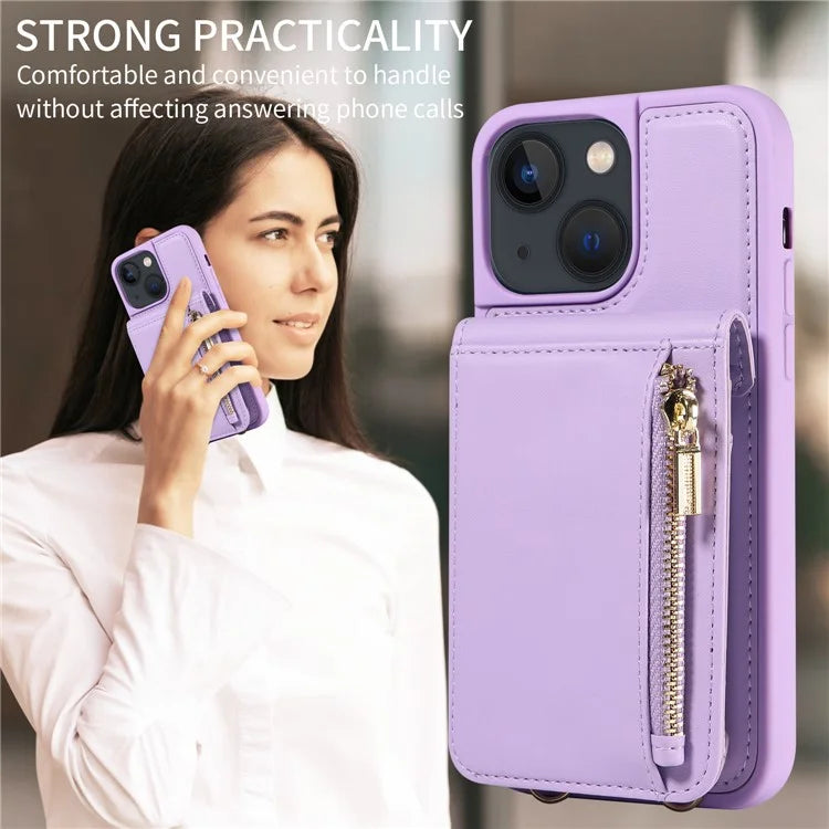 For iPhone 13 6.1 inch Case Shockproof RFID Blocking Phone Case with Kickstand and Straps