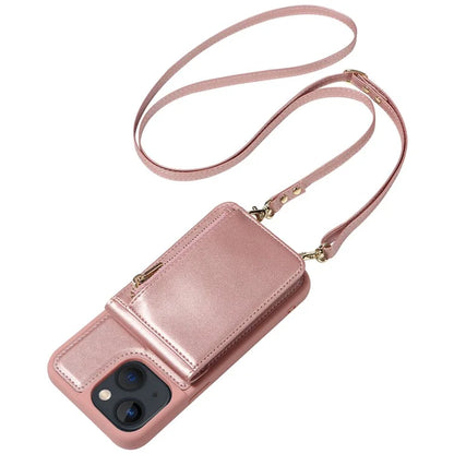 For iPhone 13 6.1 inch Case Shockproof RFID Blocking Phone Case with Kickstand and Straps
