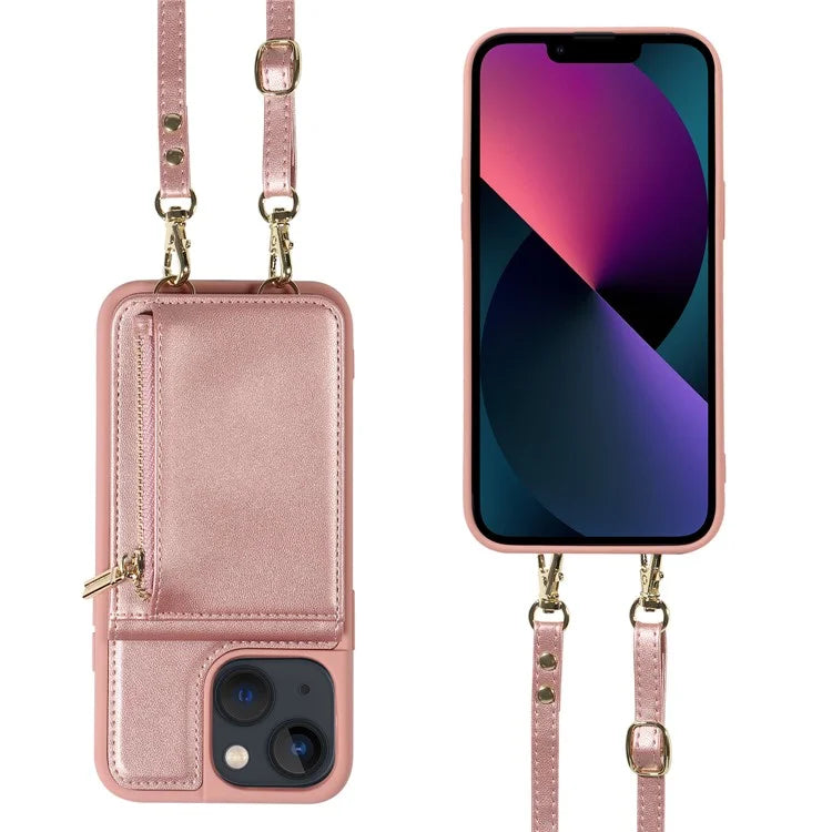 For iPhone 13 6.1 inch Case Shockproof RFID Blocking Phone Case with Kickstand and Straps