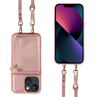 For iPhone 13 6.1 inch Case Shockproof RFID Blocking Phone Case with Kickstand and Straps