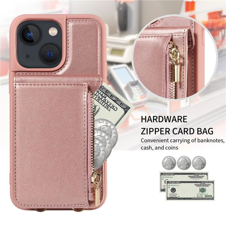For iPhone 13 6.1 inch Case Shockproof RFID Blocking Phone Case with Kickstand and Straps