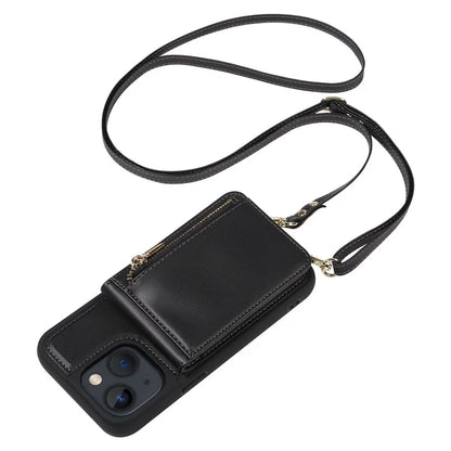 For iPhone 13 6.1 inch Case Shockproof RFID Blocking Phone Case with Kickstand and Straps