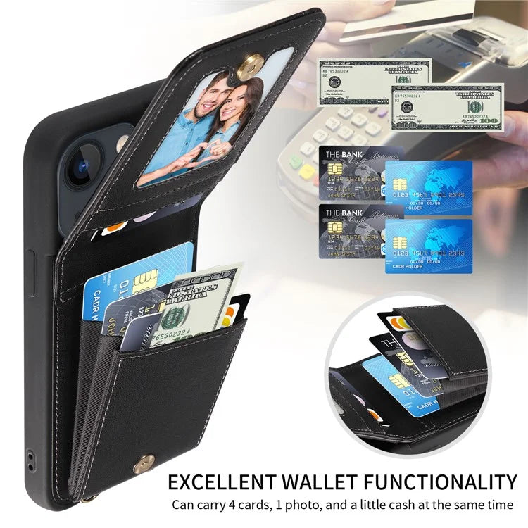 For iPhone 13 6.1 inch Case Shockproof RFID Blocking Phone Case with Kickstand and Straps
