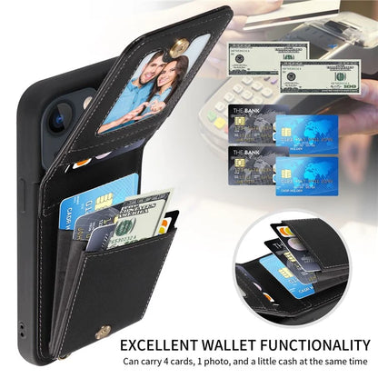 For iPhone 13 6.1 inch Case Shockproof RFID Blocking Phone Case with Kickstand and Straps