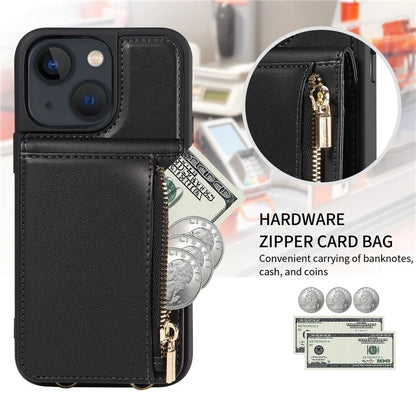 For iPhone 13 6.1 inch Case Shockproof RFID Blocking Phone Case with Kickstand and Straps