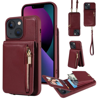 For iPhone 13 6.1 inch Case Shockproof RFID Blocking Phone Case with Kickstand and Straps