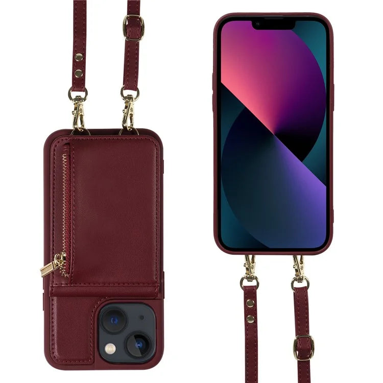 For iPhone 13 6.1 inch Case Shockproof RFID Blocking Phone Case with Kickstand and Straps