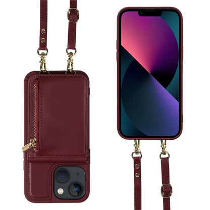 For iPhone 13 6.1 inch Case Shockproof RFID Blocking Phone Case with Kickstand and Straps