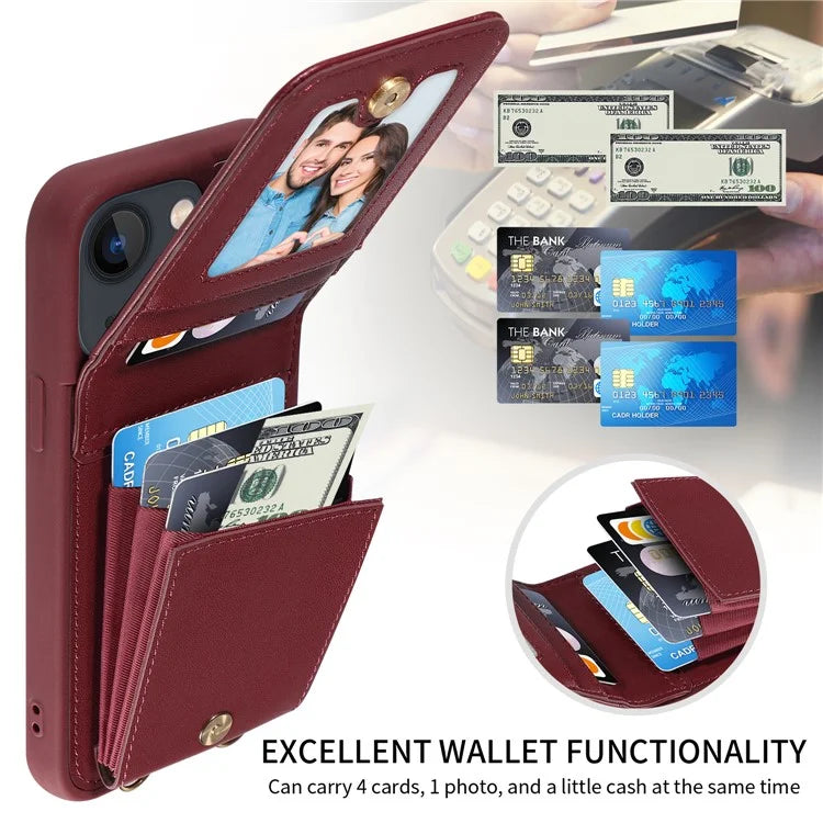 For iPhone 13 6.1 inch Case Shockproof RFID Blocking Phone Case with Kickstand and Straps